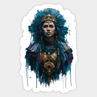 Mayan God in Costume with Mask in Ink Painting Style Sticker
